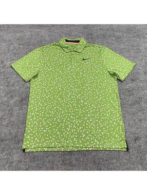 Nike Polo Shirt Mens M Dri-Fit Green Floral Geometric AOP Performance Golf Logo